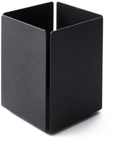 Eglooh - Moire - Schreibtisch Stiftehalter mit Struktur aus schwarzem Stahl - Innerer Boden aus Leder Schwarz - Quadratisches Design cm 7,2 x 7,2 x H.10 - Made in Italy