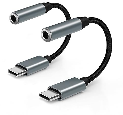 Seminer Adaptador de USB-C a Conector de Auriculares de 3,5 mm (Pack de 2), Adaptador de Auriculares Aux a USB C de Tipo C a 3,5 mm Aux Compatible con Samsung Galaxy, iPad Pro, MacBook(Gris)