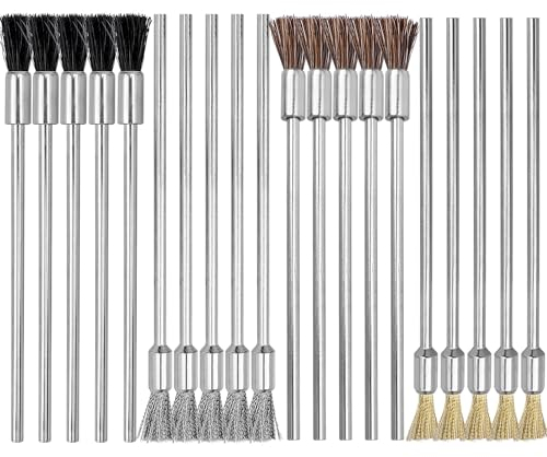 Gasea 20pcs Mini Wire Brush Set, 3mm Shank Extended Drill End Brushes, Pen Polishing Attachment Kit for Rotary Tools, Grinder, Cleaning & Rust Removal on Metal, Wood, Jewelry