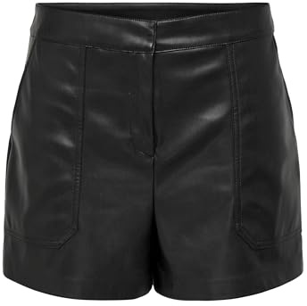 ONLY ONLTRICIA Faux Leather Shorts OTW Noos, Pantalones Cortos de Cuero Mujer, Black,