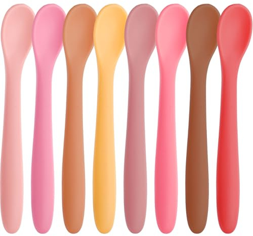 HANSGO 8-Piece Silicone Baby Spoons, First Stage Infant Self Feeding Spoons, Soft-Tip Gentle on Gums, Baby Utensils, Infant Training Spoon, Dishwasher Safe & Boil-proof
