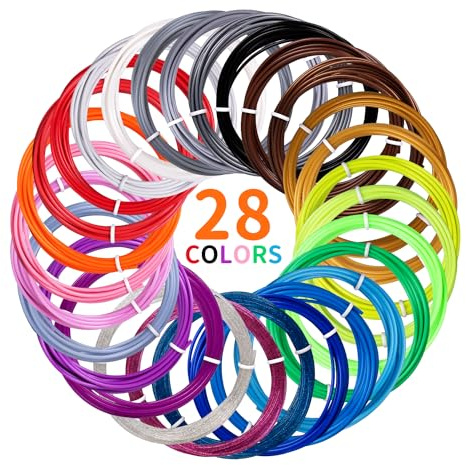 Kretrum 28 Colori Filamento Penna 3D PLA 1.75mm Filamento Penna Stampa 3D Compatibile con MYNT3D SCRIB3D Penna Qualsiasi Colore 3M Totale 276 Piede Contiene Filamento Glow e Sparkly