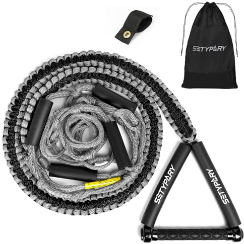 SETYPARY 25ft Wakesurf Rope and Handle, Floating Wake Surf Ropes, 6 Section Removeable Surf Tow Rope (Grey & Black)
