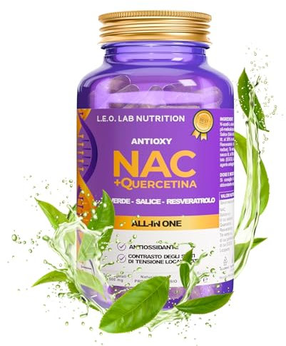 NAC N-Acetil-Cisteina 600mg 120 Capsule - Con Quercetina, Tè Verde, Salice, Resveratrolo - Mucolitico, Difese Immunitarie, Antiossidante - Vegano