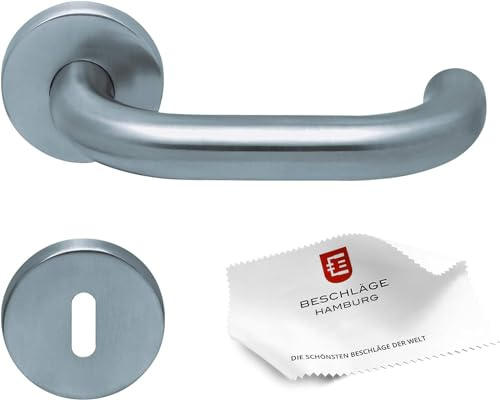 Beschläge Hamburg Türgriffe Türbeschlag scoop SBL 1104 — Türklinken mit Buntbart Rosetten für Zimmertüren — Drückergarnitur/Türdrücker für Innentüren, 54 mm rund in Edelstahl matt