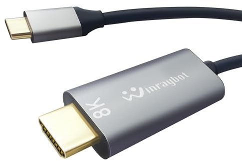 WinRaybot Cable USB C a HDMI 2.1 de 8 K de 6.6 pies [(8K a 60Hz, 4K a 120Hz, 4K a 30Hz, 2K a 240Hz), adaptador Thunderbolt a HDMI USB C a HDMI Thunderbolt 4/3 a HDMI tipo C a HDMI Cable HDMI (no para
