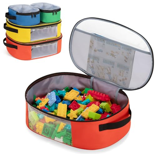 Rexmica 4 Piezas Bolsa Almacenamiento Juguetes para Bloques de Construcción | Estuche Organizador de Viaje para Bloques de Construcción, Juguetes para Autos, Construcciones Magnéticas