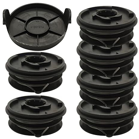 GC-ET 4530 Rasentrimmer Spule für EINhell, Ersatzfadenspule Kompatibel mit EINhell RTV 400, RTV 550, RTV 550/1, 2mm 10m, Rasentrimmer-Zubehör (6 Spule + 1 Abdeckung)