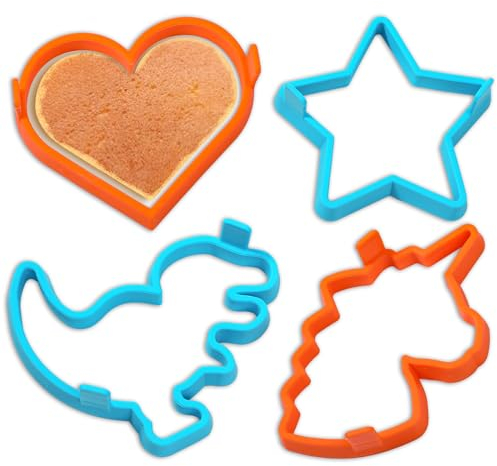 Kamehame Pfannkuchenform Silikon 4 Stück - Spiegeleiform, Backform, Eierform für Herz, Stern, Einhorn, Dinosaurier
