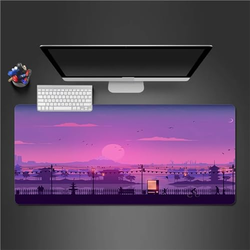 Gaming Mauspad,XXL Mousepad 1200x600x3mm Groß Mauspad Vernähte Kanten Wasserdicht Anti-Rutsch Tischunterlage,Verbessert Geschwindigkeit und Präzision Mousepad für PC,Büro,Laptop - Cartoon-Stadtbild