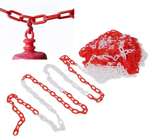 XHTLLO Verkehrskette, 6 Mm Durchmesser, 25 M Lange Sicherheitsbarrierenglieder Für Gärten, Parkplätze Und Straßenkontrolle, Multifunktionale Lösung Zur Massenkontrolle(rot-Weiss)