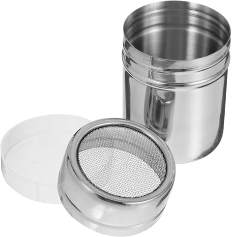 Hoement Stainless Steel Powder Shaker with Lid Fine Mesh Cocoa Chocolate and Sugar Duster for Baking and Coffee for Cappuccino and Icing Reusable Kitchen Tool