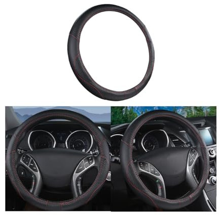 Adunsiaoto Copertura Del Volante in Pelle in Fibra Di Carbonio, Accessori per Auto in Fibra Di Carbonio Antiscivolo E Traspirante, Microfibra Antiscivolo Traspirante Durevole Coprivolante(Nero)