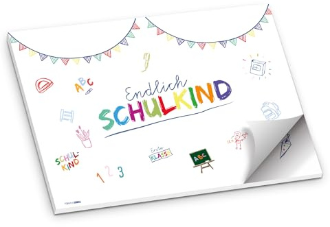 itenga Tischset Platzset Endlich Schulkind Papier I DIN A3 (59,4cm x 42cm) 50 Blatt I ideal als Gedeckunterlage und Deko für den Schulanfang