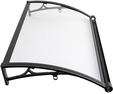 Window Awning Door Canopy, 40x24 Front Doors/Windows Overhang Awning for Sun Shutter Outdoor Patio Entrance Pool Air Conditioner Sun Shade Porch Covers (Clear Board+Black Bracket)