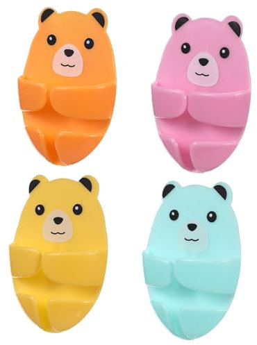 Gadpiparty Crochets Adhésifs Muraux Pour Prises 4 Pièces Sans Perçage Supports De Rangement Pour Câbles Cuisine Avec Design Ours Cartoon 7.6X5.4X2 Cm