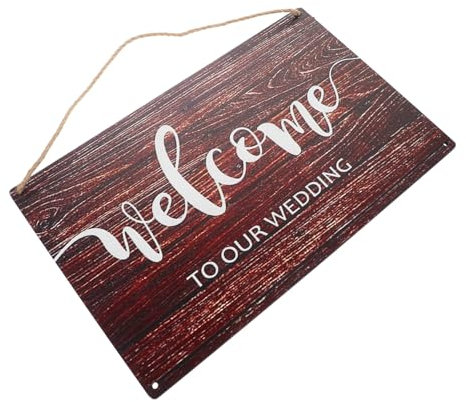 CHILDWEET Panneau de Bienvenue pour Notre Mariage en Bois, Style Rustique, Marron, Grosse Taille 15,75x9,84 Pouces, pour Cérémonie et Réception