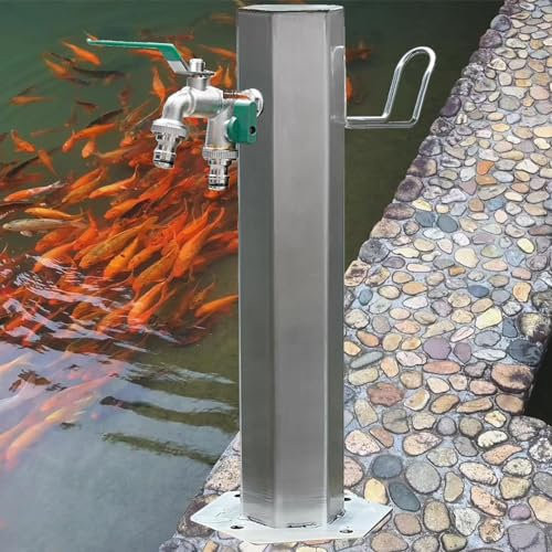 Colonne d'eau de jardin en acier inoxydable avec fonction antigel et plaque de base stable, robinet d'eau et fontaine pour un bel espace de jardin