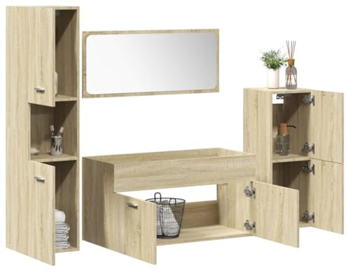 Lauuoeriau Furniture Item home 4-teiliges Badmöbel-Set Sonoma Eiche Holz-Möbel