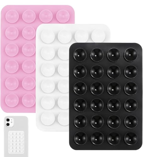 MEKEET 3PCS Suction Phone Holder Packs Black White Pink Silicone Sticky Things for The Back of Your Phone Multipurpose Sticky Grip Phone Sucker Padfor Shower Mirror Glass Wall Car Selfies Videos