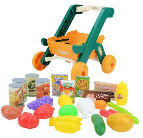 Juguete para carrito de compras, carrito de compras para niños pequeños,Reproducir carrito de compras - Juegos interactivos de tienda de comestibles con accesorios de tienda de comida para juegos de s