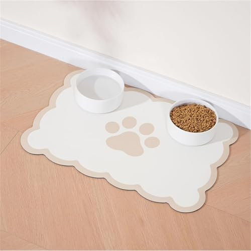 Hearda Futtermatte Hund rutschfest, Gewellte Kante Napfunterlage Hund Saugfähig Katzen Futternapf Unterlage Schnelltrocknend Unterlage Katzennapf Futternapf Matte (30x40cm,Beige)