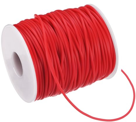 M METERXITY Corde en Caoutchouc Tuyau Creux, 50 Mètres 2mm Corde Élastique avec Trou 1.2mm Ficelles pour Fabrication De Bijoux/DIY Artisanat/Colliers/Bracelets [Rouge Vif]