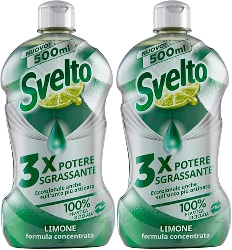 Detersivo Piatti a Mano Concentrato al Limone, Eccezionale Anche Sull'Unto Più Ostinato con Potere Sgrassante 3 Volte Più Potente Rispetto alla Versione Classica, Formato 500ml (2 Flaconi)