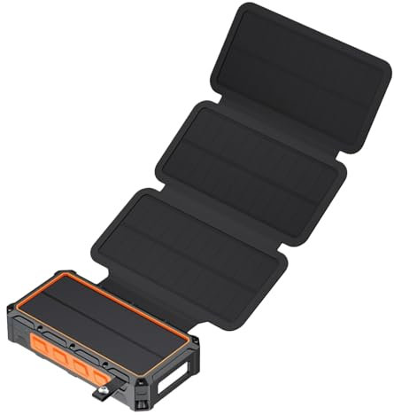 Power Bank Solare - Power Bank Ricaricabile Con Torcia Incorporata - Powerbank Pieghevole con Allarme SOS Integrato e Bussola per Uomo Donna Ragazzi