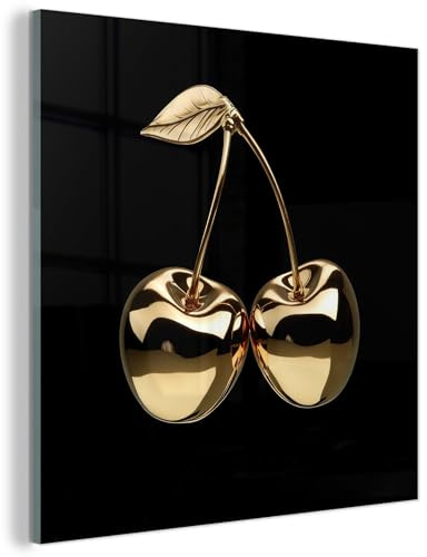 MuchoWow© Immagini Moderne Zona Notte Foto Stampa Con Cornice Decorazioni | 20x20 cm - Muro Interni Salotto Su Vetro Arredo Casa Poster Ciliegie - Nero - Oro - Cromo