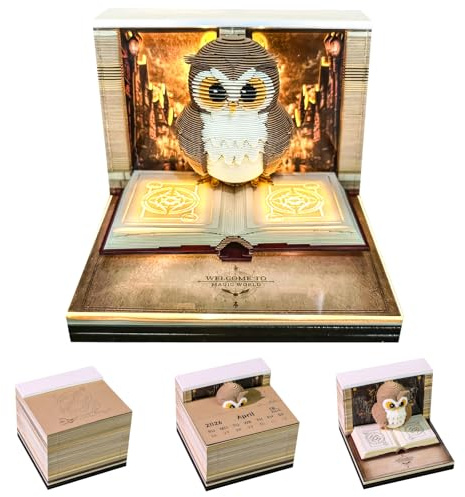 Szhhrxi 2026 Calendrier 3D de Bureau, Bloc Note 3D D'art À Déchirer, Déchirable Calendrier con Lumière, 3D Papier Sculpture Memo Pad, Décoration DIY de Bureau à la Maison (Hibou)