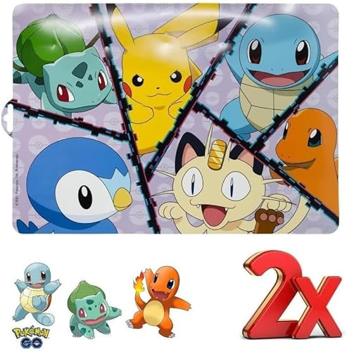 Lot de 2 sets de table américains plastifiés sous assiette maternelle pour petit déjeuner et déjeuner enfants pour POKEMON