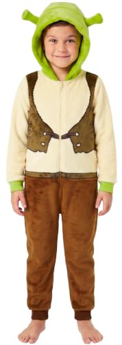 DreamWorks Shrek Pyjama Combinaison Garçon à Capuche avec Oreilles 3D, Pyjama Enfant Tout-en-Un