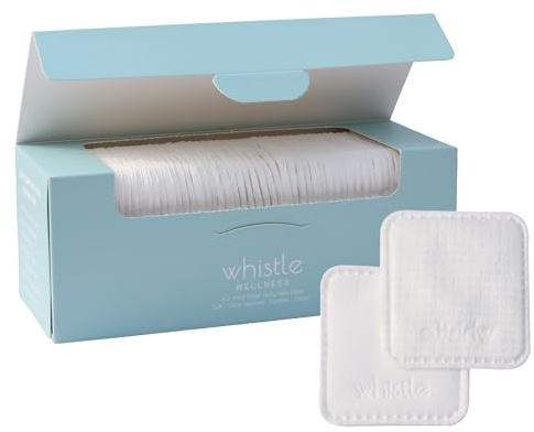 Whistle Wellness® Triple-Layer Cotton Face Pads 60 Count – Ultra-Soft Makeup Remover Squares for Toner, Cleansing & Skincare – Thick, Lint-Free, Highly Absorbent Facial Pads
