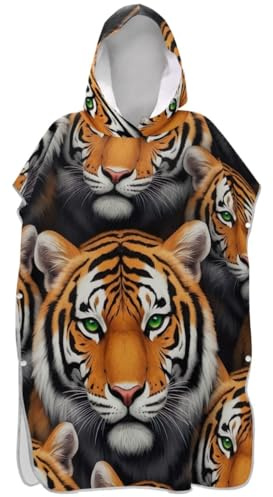 Joitme Poncho de surf reutilizable para baño, toalla con capucha, diseño de tigre vivo, unisex, para adultos