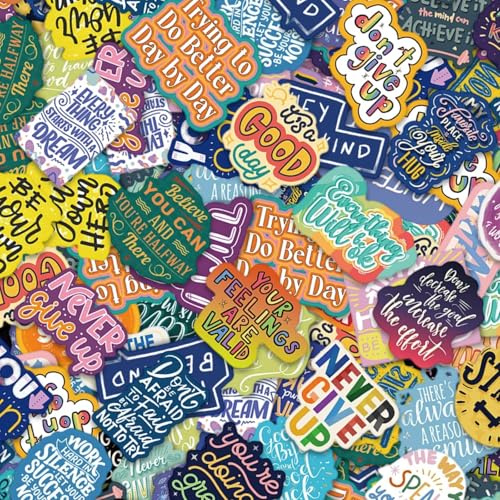 100 Motivational Stickers, Colourful Positive Affirmation Laptop Stickers for Journals and Phones, Waterproof Mental Health Decals with Inspirational Quotes, Perfect for Students and Office Workers