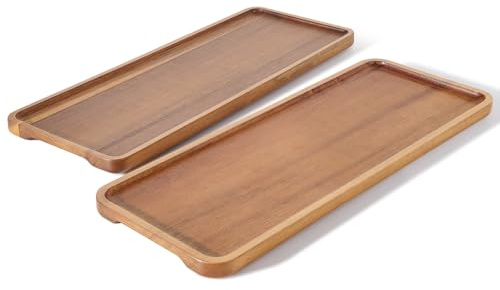 WLWNWFT 2 Stück Deko Tablett Holz 36 x 14 cm, Serviertablett aus Akazienholz, Holztablett Deko Holzbrett Servierteller, Servierplatte für Wurst, Käse, Kaffee, Party