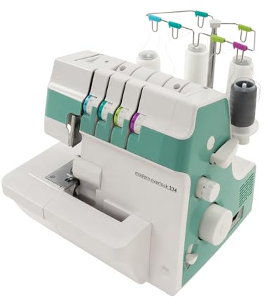Macchina da cucire, Overlock, velocità 1200 giri/min, pressione del piedino regolabile, trasporto differenziale, funzioni di puntura a 3/4 fili e kit accessori
