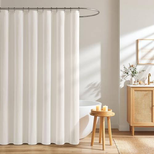 Woaboy Tenda Doccia Antimuffa, Tessuto in Lino 180x200 cm Bianco | Impermeabile, con 12 Ganci in Metallo, Tende per Doccia in Poliestere Pesante di Lusso da Hotel