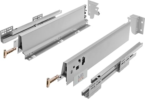 GTV Kit Sistema de Cajón Modern Box Square, L300mm H83mm, Cierre Suave, Extracción Total, Carga 40 kg, Guías Ocultas para Muebles de Cocina, Acero Gris