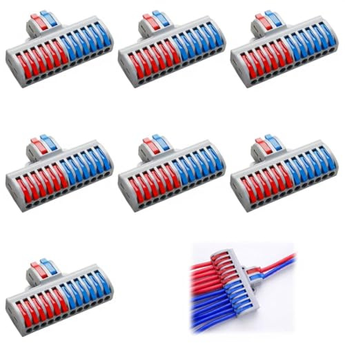 7 Pcs Bornes De Connexion Rapide 2 Entrées 12 Sorties,Connecteur De Fils à Levier,Borne De Lustre Enfichable RéUtilisable Pour CâBlage Domestique,Extérieur Et Installation éLectrique