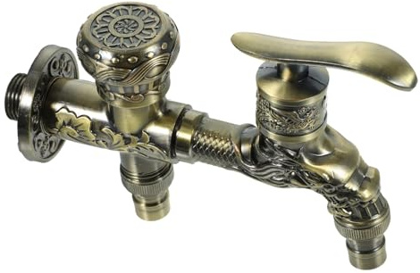 Cabilock Rubinetto Vintage Doppia Uscita in Lega di Zinco Oro, Elegante e Facile da Usare per Lavatrice e Giardino, Design Antico Doppio Getto per Lavandino e Esterno Stile Stili multipli