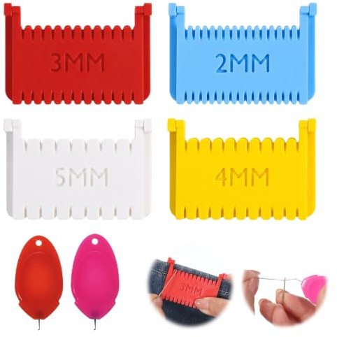 SULIKJHUI 6Pcs Clip-On Sewing Ruler Set, Hand Sewing Guide | Clip-On Sewings Ruler, Edge Stitch Lock Gauge with Needle Threader, Plastic Quilting Templates for Patchwork & Embroidery