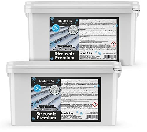 ABACUS® Streusalz, umweltverträgliches Streumittel, Auftausalz mit Langzeitwirkung, Streugut bis -25 °C, Winterstreu, Taumittel – Streusalz Premium 2x 5kg (7089)