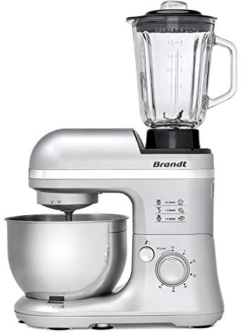 BRANDT - KM650BS - Robot Pâtissier Compact Multifonction 650 W - Rapide avec 6 vitesses + fonction PULSE - Fourni avec Fouet, Crochet, Pétrisseur, Batteur - Capacité du bol 4L – Gris