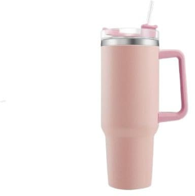 Vaso Térmico 1,2L de Acero Inoxidable | Con Pajita y Asa Ergonómica |Termo para Café y Bebidas para Llevar | Doble Pared Aislante, Mantiene Frío hasta 24h y Calor 12h | Sin BPA | (Rosa Crema)