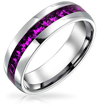 Bling Jewelry Individuell Anpassbarer Kanalset-Kristall-Ewigkeitsband-Ring Unisex Silberfarben Edelstahl Geburtsstein-Monatsfarben 6MM Größen 5-12