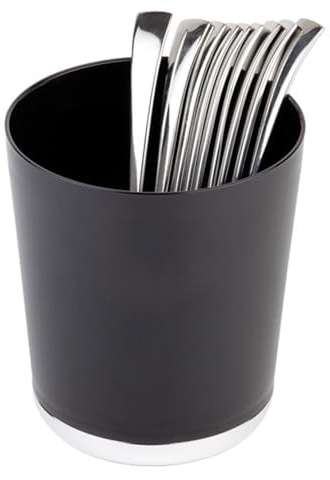 APS 20 Tischreste-/Besteckbehälter BASE CHROME, Tischmülleimer, Tischabfalleimer, Ø 13 cm, Höhe 15 cm, mit verchromtem Boden, Kunststoff (SAN), schwarz
