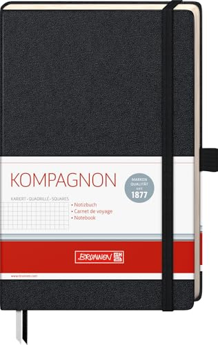 BRUNNEN Notizbuch Kompagnon Klassik | A5, kariert, Stifthalter, schwarz