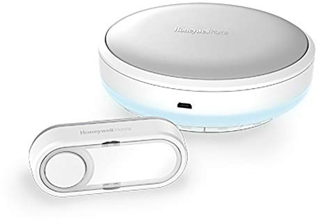 Honeywell Home Funk-Gong-Set Rund mit Lichtring, Schlaf-/Stummodus, Lautstärkeregelung und Klingeltaster, weiß, DCR315S